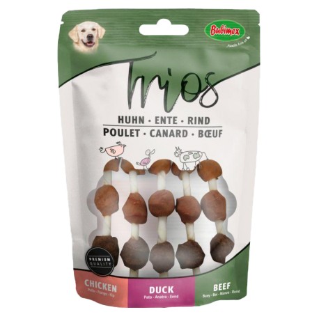 TRIOS BUBIMEX | ROLINHOS MASTIGÁVEIS COM FRANGO, PATO E CARNE DE VACA - 5UN / 100G