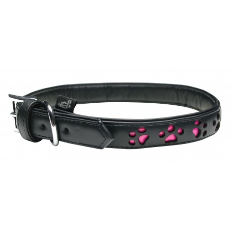 COLEIRA PAW, XL, PRETA/ROSA, 61CM x 25MM
