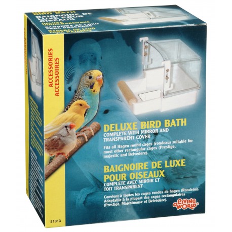 BANHEIRA EXTERIOR BRANCA DELUXE C/ESPELHO P/PÁSSAROS | ACESSÓRIOS LIVING WORLD